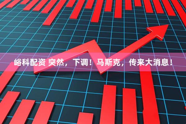 峪科配资 突然，下调！马斯克，传来大消息！